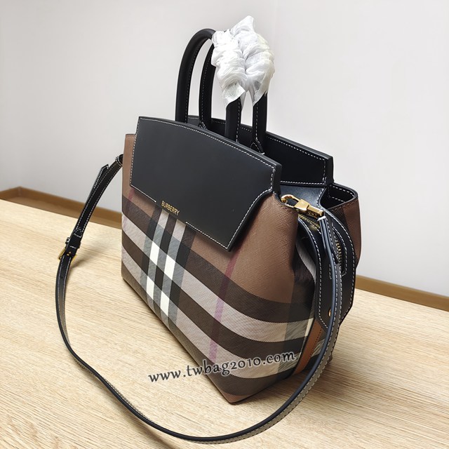 Burberry專門店新款光滑皮革手提包 巴寶莉格紋拼皮肩背手拎女包 yxb1301